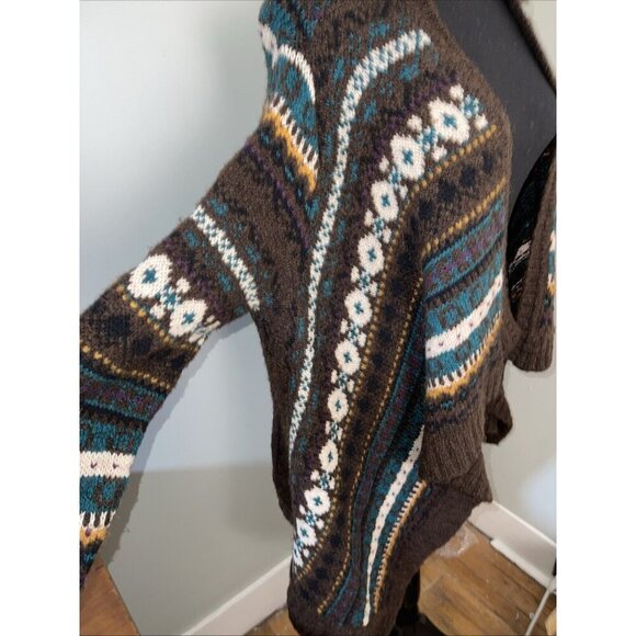 Anthropologie | Sleeping On Snow Brown Aztec Open Front Waterfall Cardigan M - Picture 5 of 7